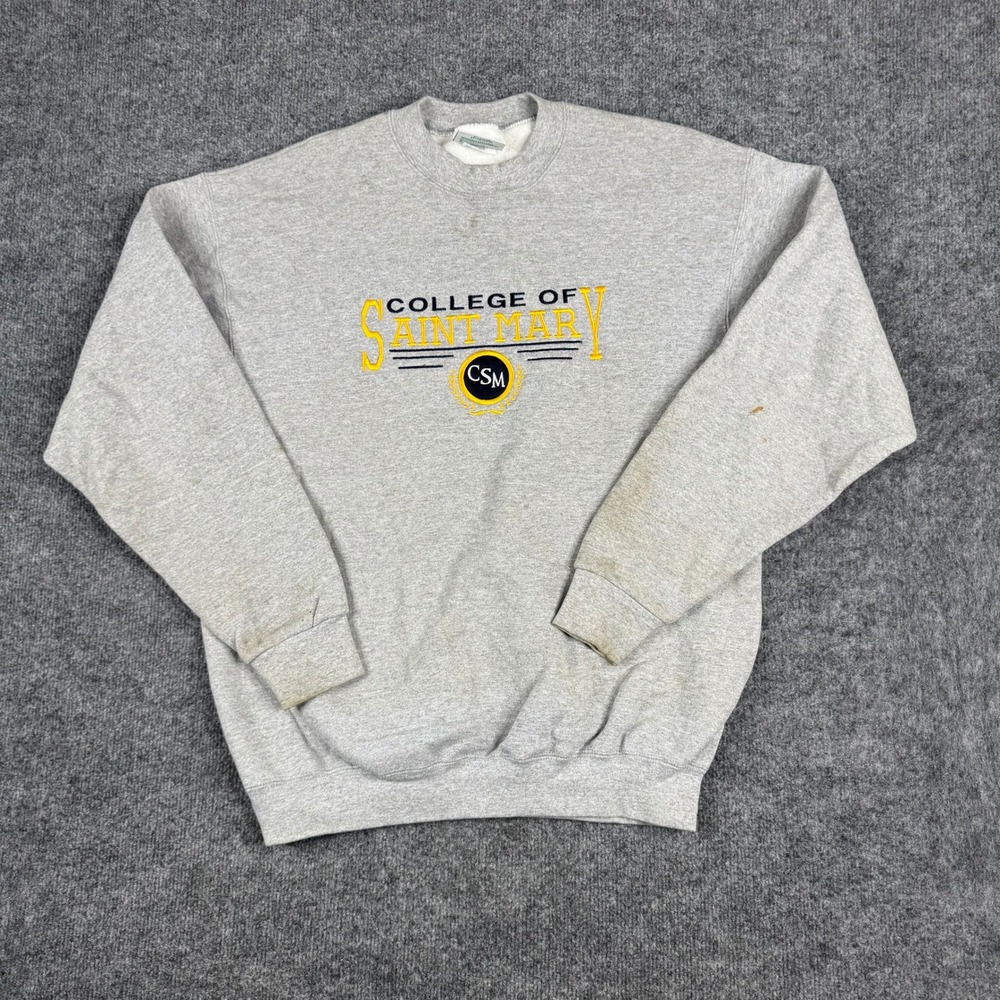 NAS Sweatshirt Mens Size M Gray College of Saint Mary Vintage USA Made Stains